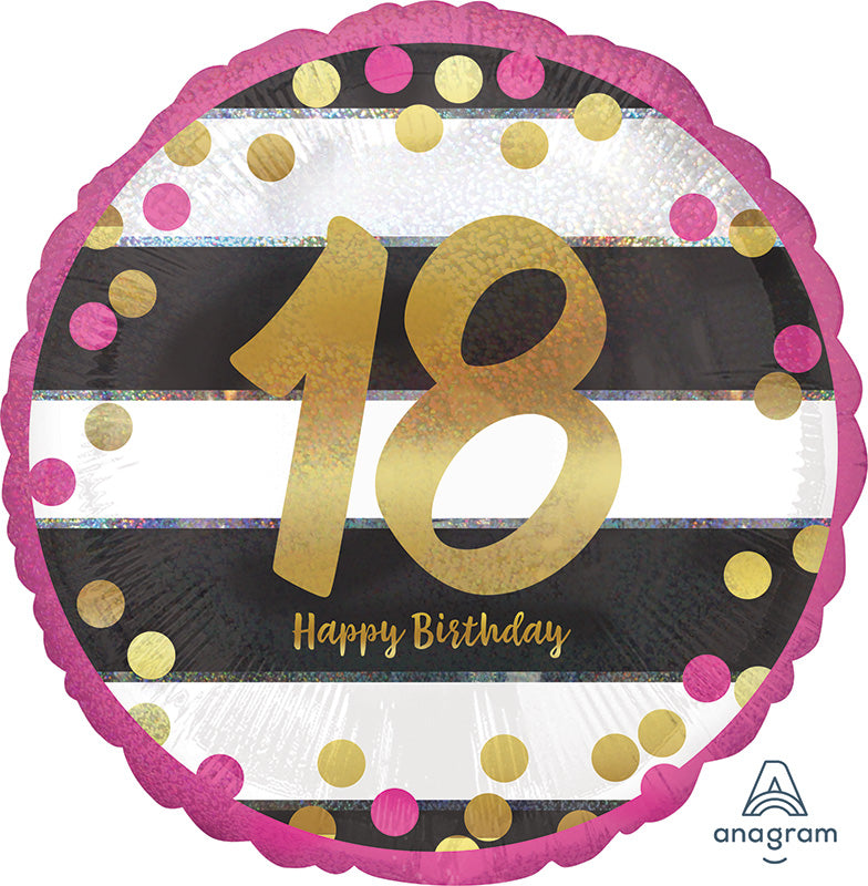 18" Pink & Gold Milestone 18 Foil Balloon