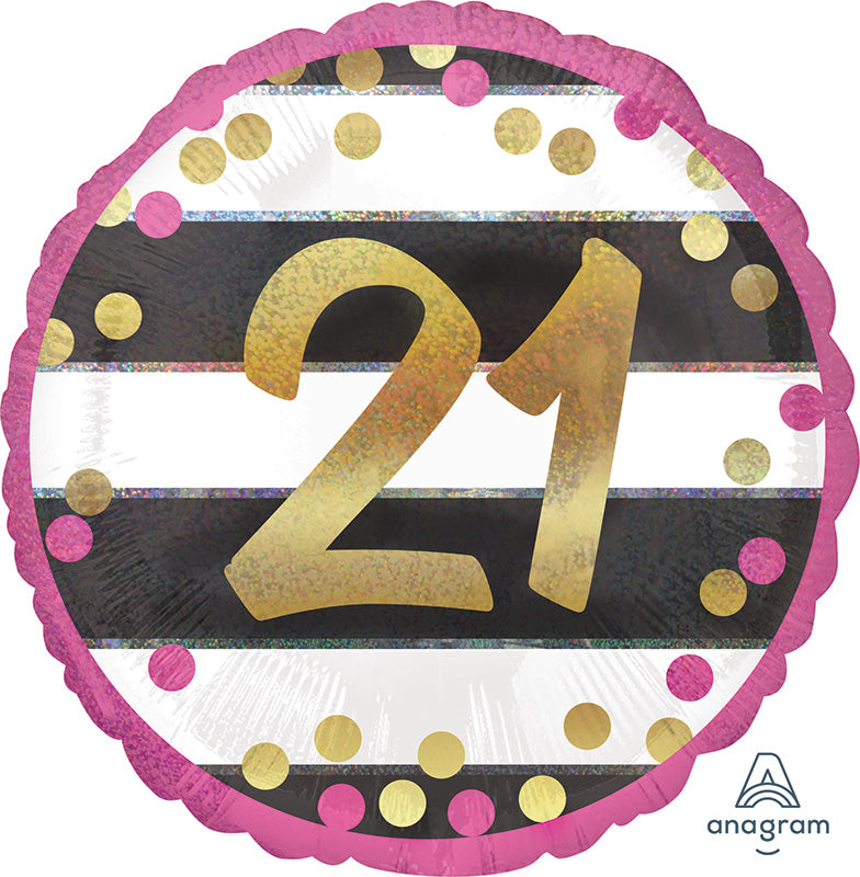 18" Pink & Gold Milestone 21 Foil Balloon
