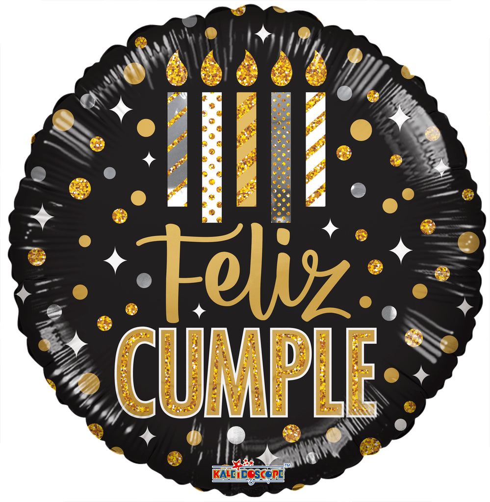 18" Feliz Cumple Velas Y Dots (Spanish) Foil Balloon