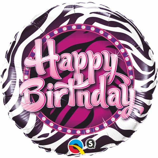 18" Birthday Zebra Print Mylar Balloon