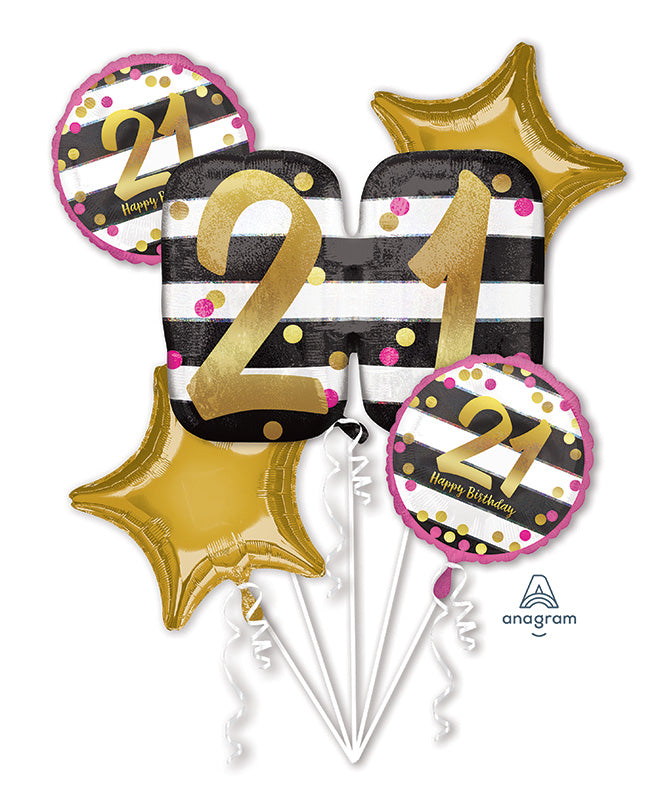Bouquet Pink & Gold Milestone 21 Foil Balloon