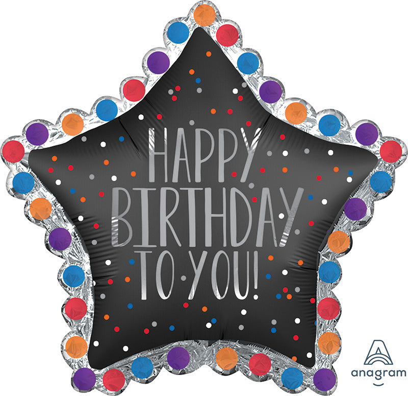 35'' Happy Birthday Foil Balloon – Satin Star Clusters Party Decor