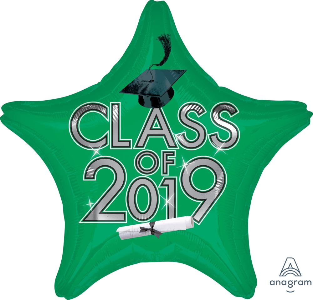 18" Graduation Class of 2019 - Green Foil Balloon