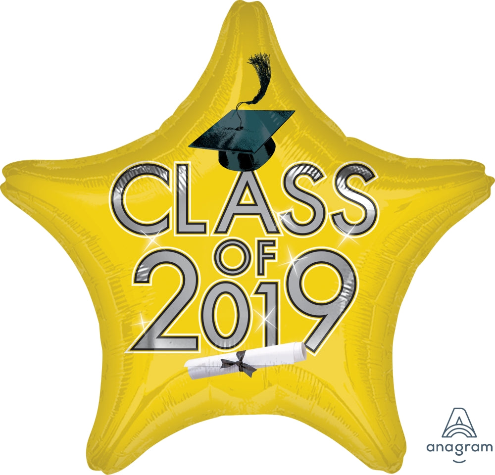 18" Graduation Class of 2019 - Yellow Foil Balloon