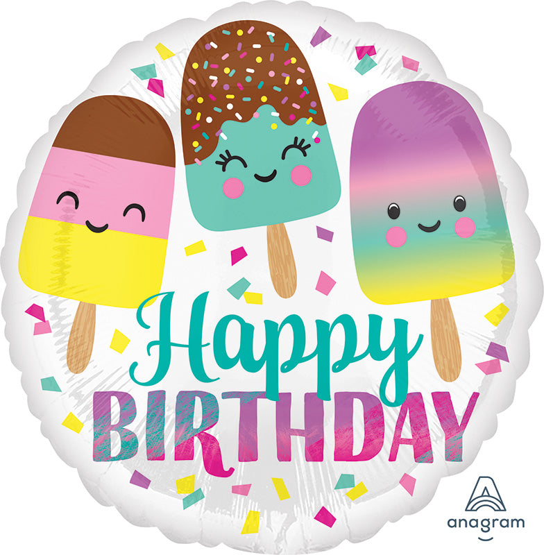 18" Happy Ice Cream Birthday Foil Balloon