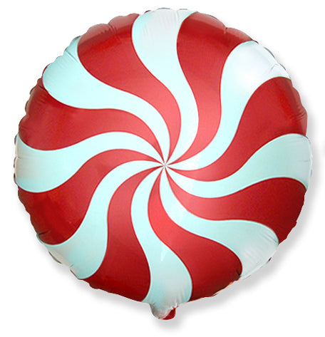 18" Round Candy Peppermint Swirl Red Foil Balloon