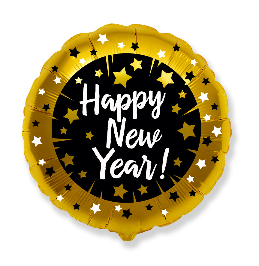 18" Happy New Years Gold Stars Foil Balloon