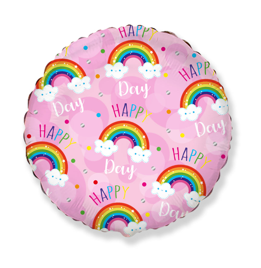 18" Round Happy Day Rainbow Pink Foil Balloon