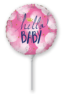 9" Airfill Only Hello Baby Girl Foil Balloon