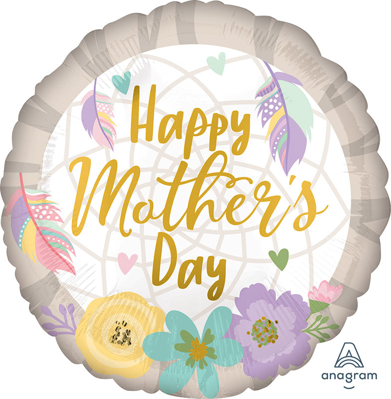 18" Happy Mother's Day Feathers & Flowers Foil Balloon