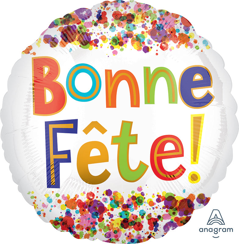 18" Bonne Fête Watercolor Dots Foil Balloon