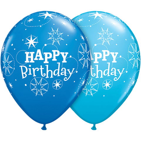 11" Birthday Sparkle Mixed Dark Blue & Robin's Egg Blue (50 Per Bag) Latex Balloons
