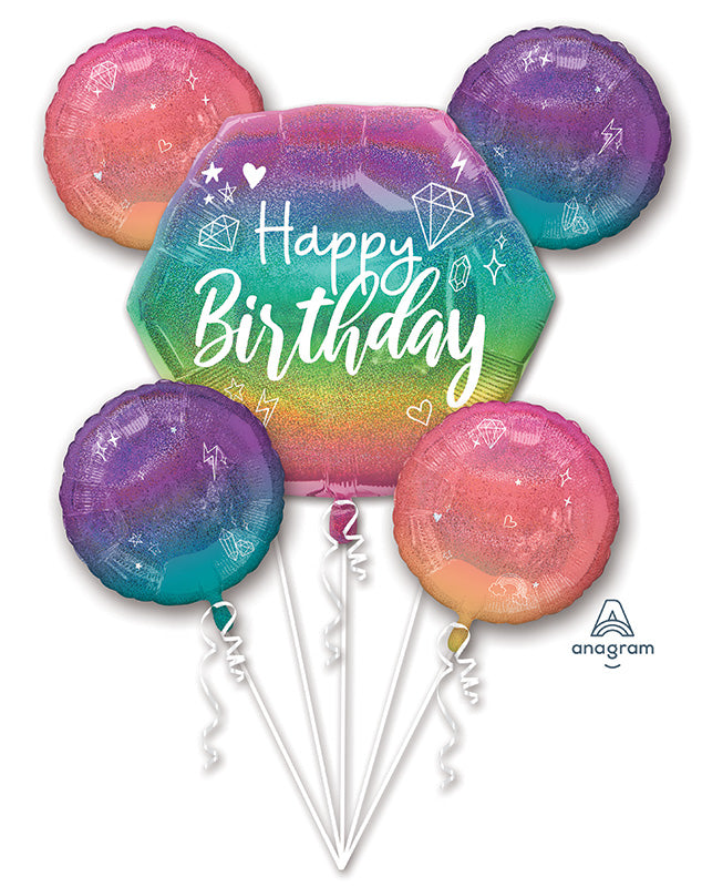 Bouquet Sparkle Happy Birthday Foil Balloon