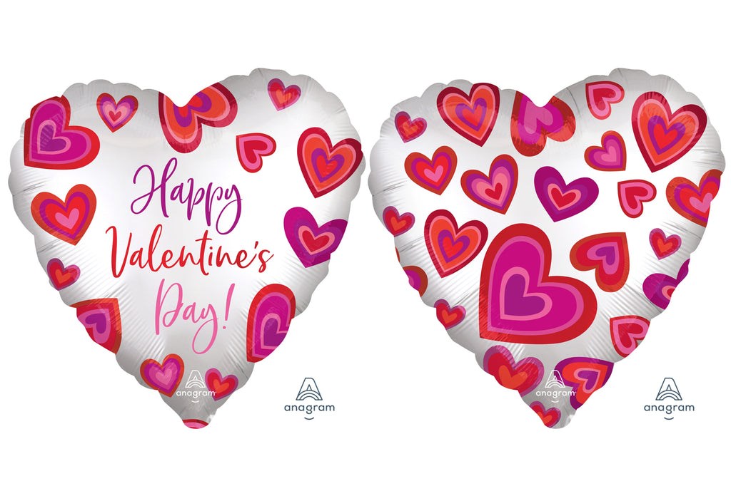 18" Satin Happy Valentine's Day Floating Hearts Foil Balloon