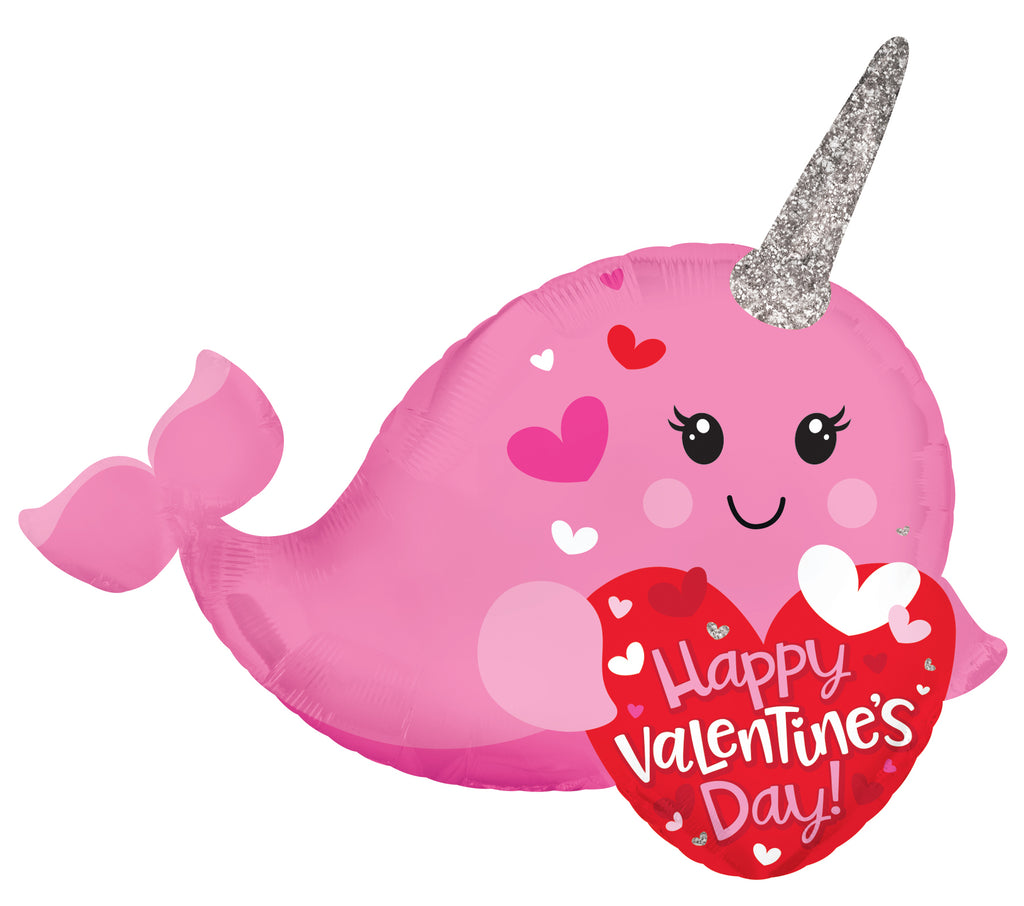 12" Airfill Only Happy Valentine's Day Narwhal Foil Balloon
