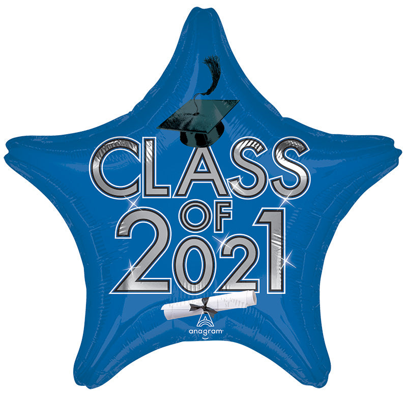 18" Graduation Class of 2021 - Blue Foil Balloon