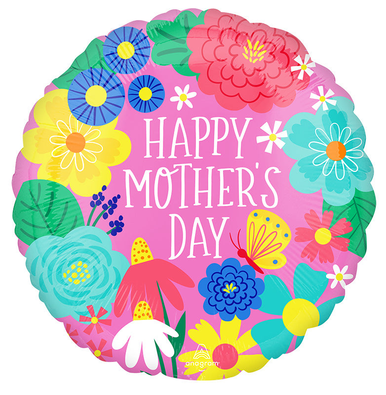 18" Happy Mother's Day Pretty Flowers in Pink Foil Balloon