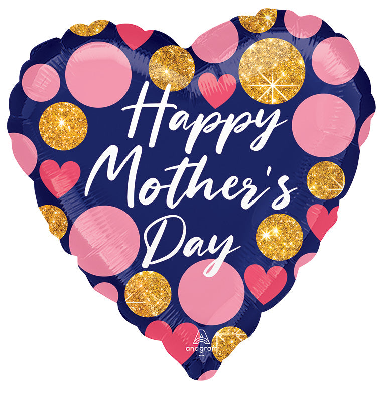 28" Jumbo Happy Mother's Day Navy & Glitter Dots Foil Balloon
