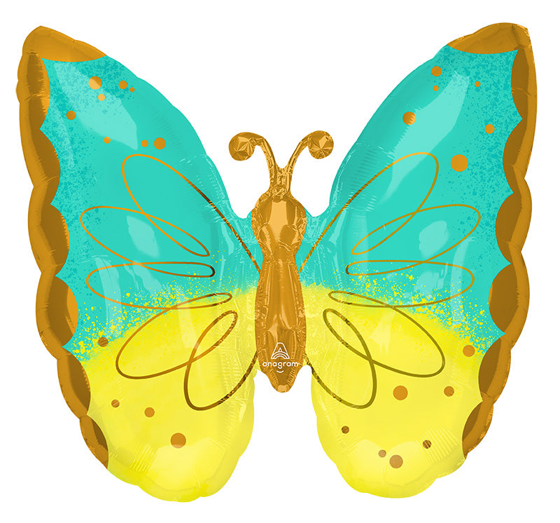 25" SuperShape Mint & Yellow Butterfly Foil Balloon