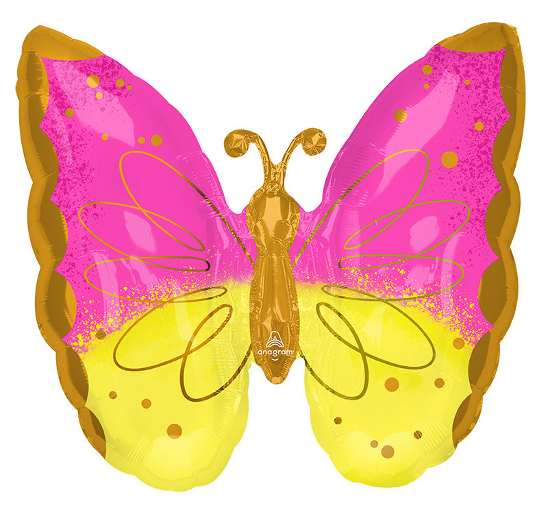 Support de ballons numérotés en or rose, thème papillon