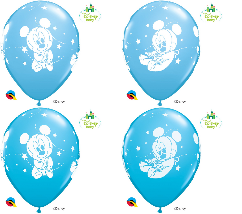 11" Pastel Blue & Robin Egg (25 Count) Baby Mickey Stars Latex Balloons