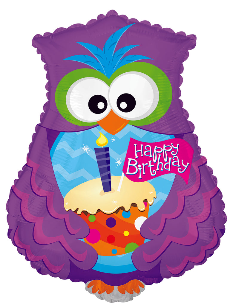 24" Happy Birthday Day Owl Shape Cupcake Balloon