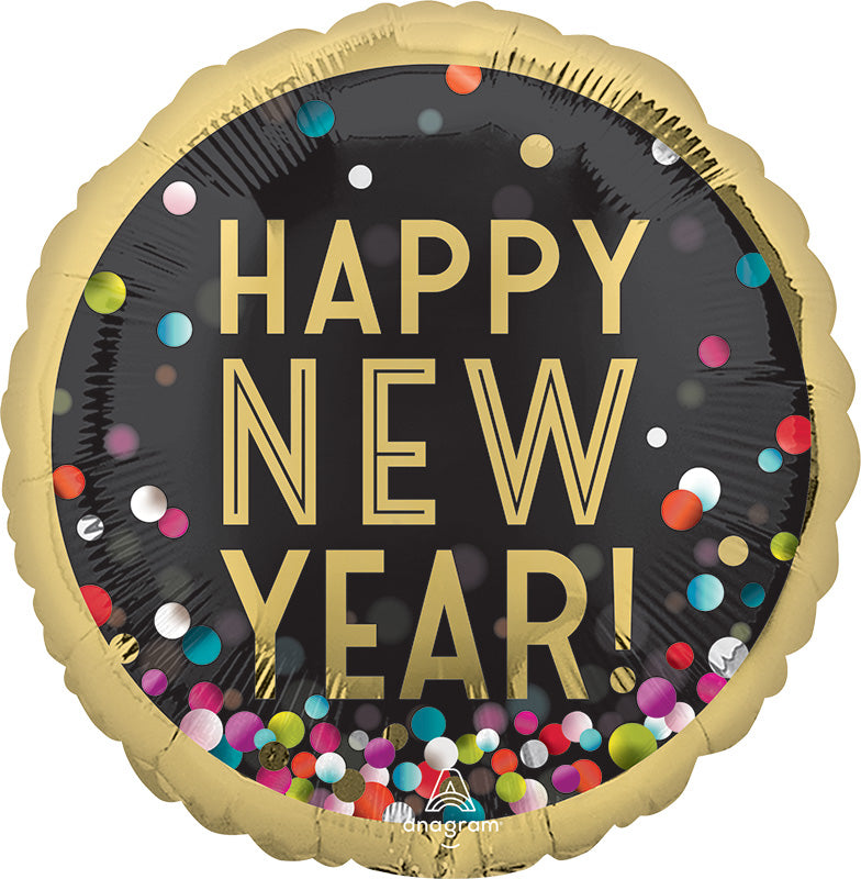 28" Happy New Years Colorful Confetti Jumbo Foil Balloon