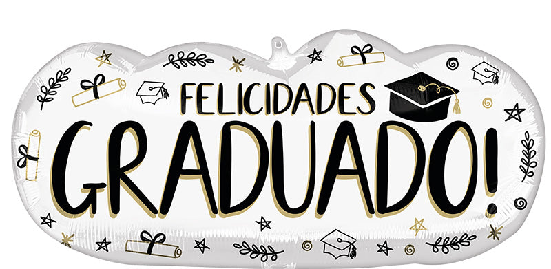 30" Jumbo Supershape Sketched Felicidades Graduado (Spanish) Foil Balloon