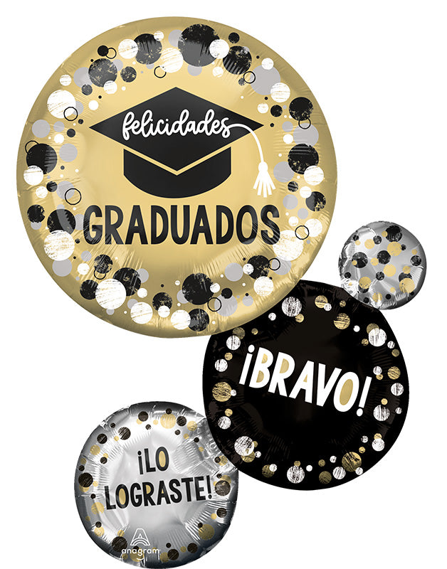 28" Jumbo Supershape Felicidades Graduados Circles & Dots (Spanish) Foil Balloon