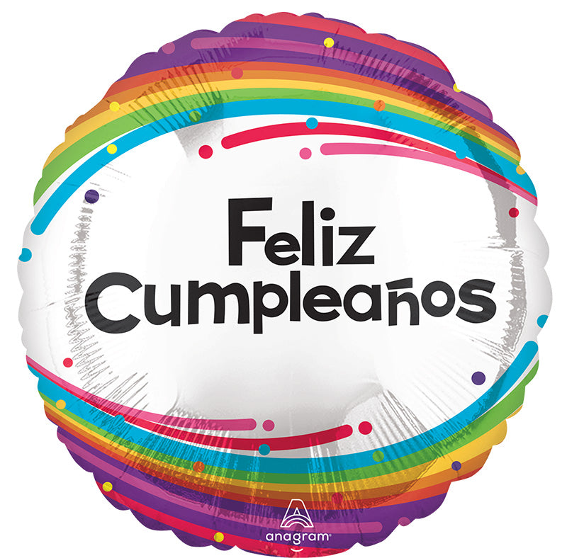 18" Feliz Cumpleaños Arcoiris (Spanish) Foil Balloon