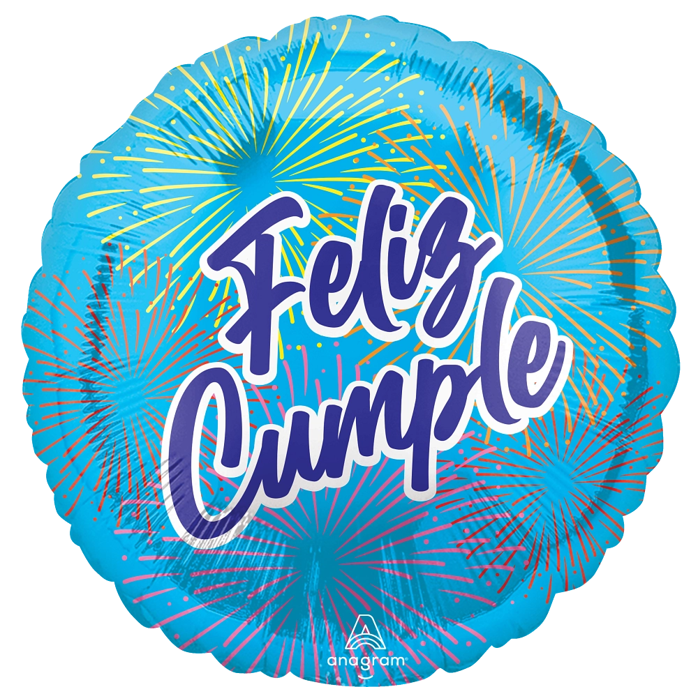 18" Feliz Cumpleaños Fuegos Artificiales (Spanish) Foil Balloon