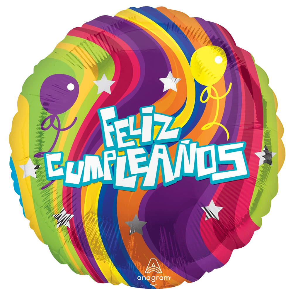 18" Feliz Cumpleaños Remolino (Spanish) Foil Balloon