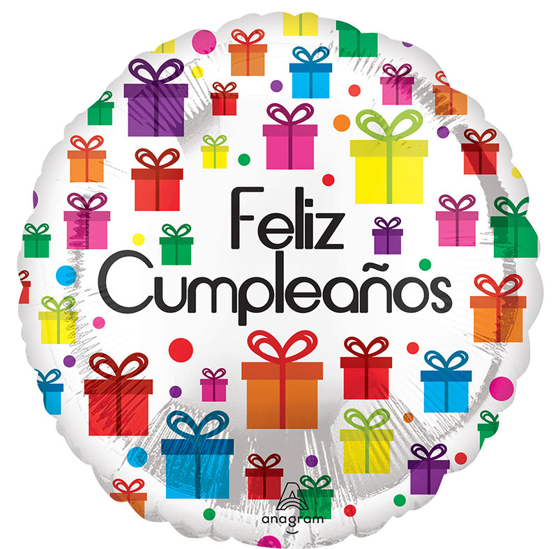 18" Feliz Cumpleaños Muchos Regalos (Spanish) Foil Balloon