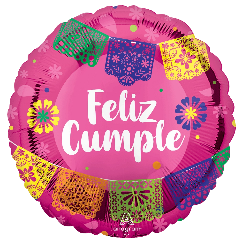 18" Feliz Cumpleaños Papel Picado (Spanish) Foil Balloon