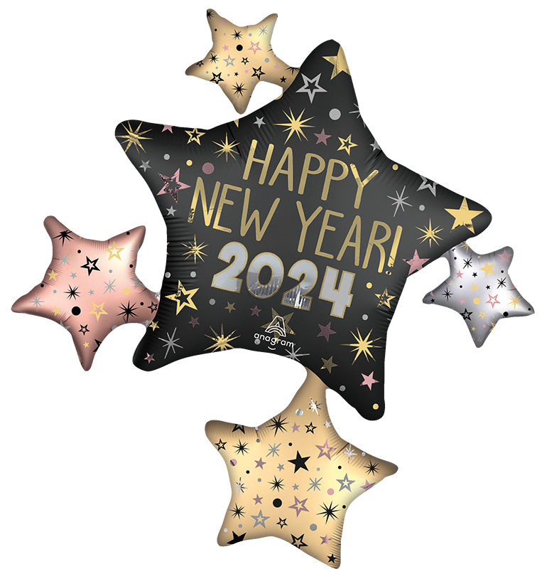 35" Jumbo Satin 2024 New Years Eve Celebration Stars Foil Balloon