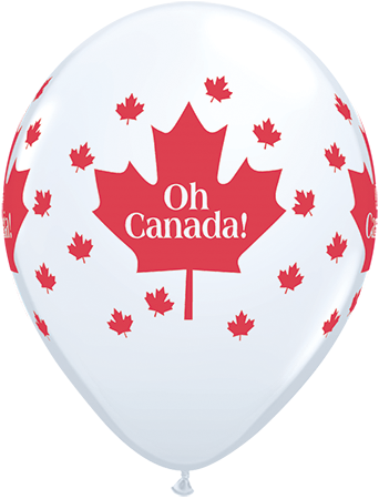 11" White (50 Count) Oh Canada Maple Leaf Latex Balloons