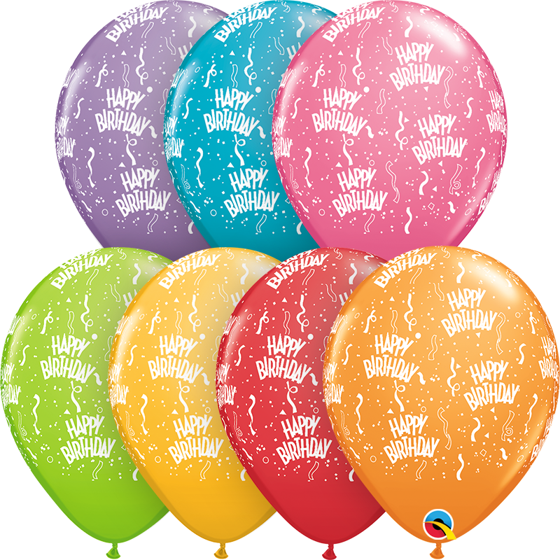 11" Festive Assorted (50 Count) Birthday Latex Balloons