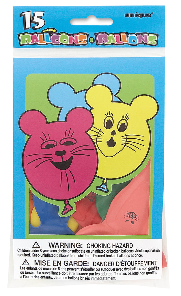 15 Pack Mouse Balloons Assorted