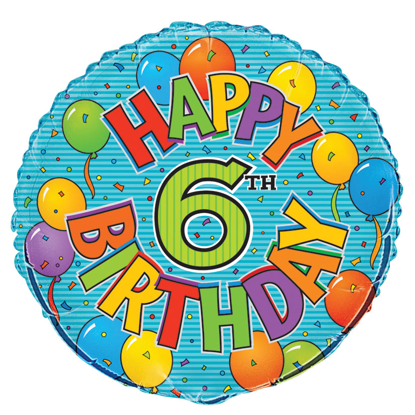 18" Happy Birthday Festive 6th Balloon
