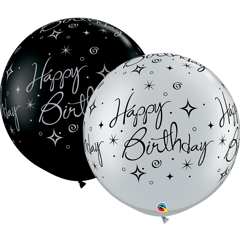 30" Black/Silver 2 Count Birthday Sparkles Latex Balloons