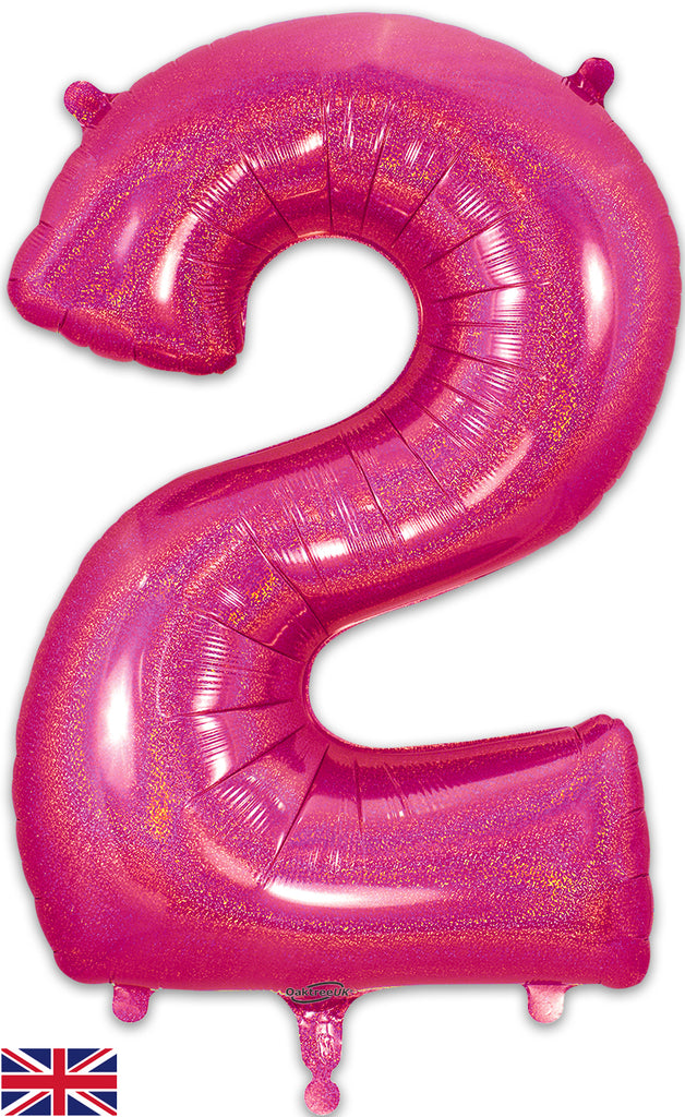 34" Number 2 Holographic Pink Oaktree Foil Balloon