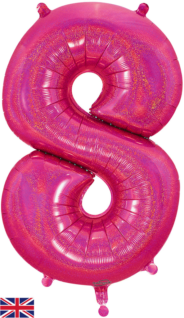 34" Number 8 Holographic Pink Oaktree Foil Balloon