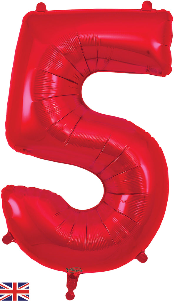 34" Number 5 Red Oaktree Foil Balloon