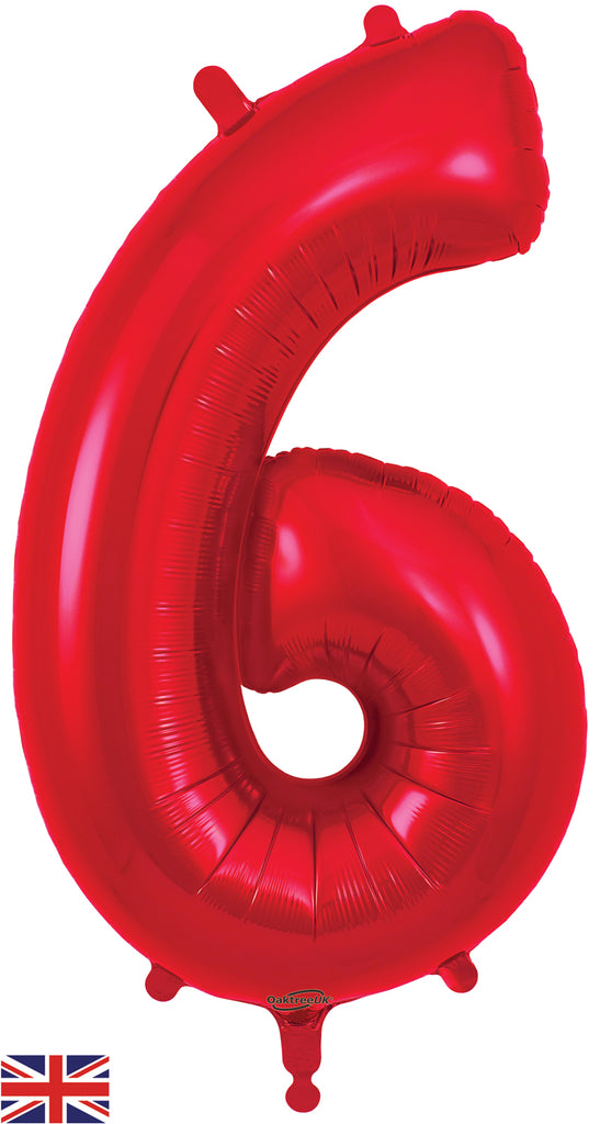 34" Number 6 Red Oaktree Foil Balloon