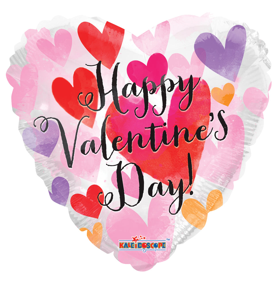 18" Happy Valentine's Day Watercolor Hearts Balloon