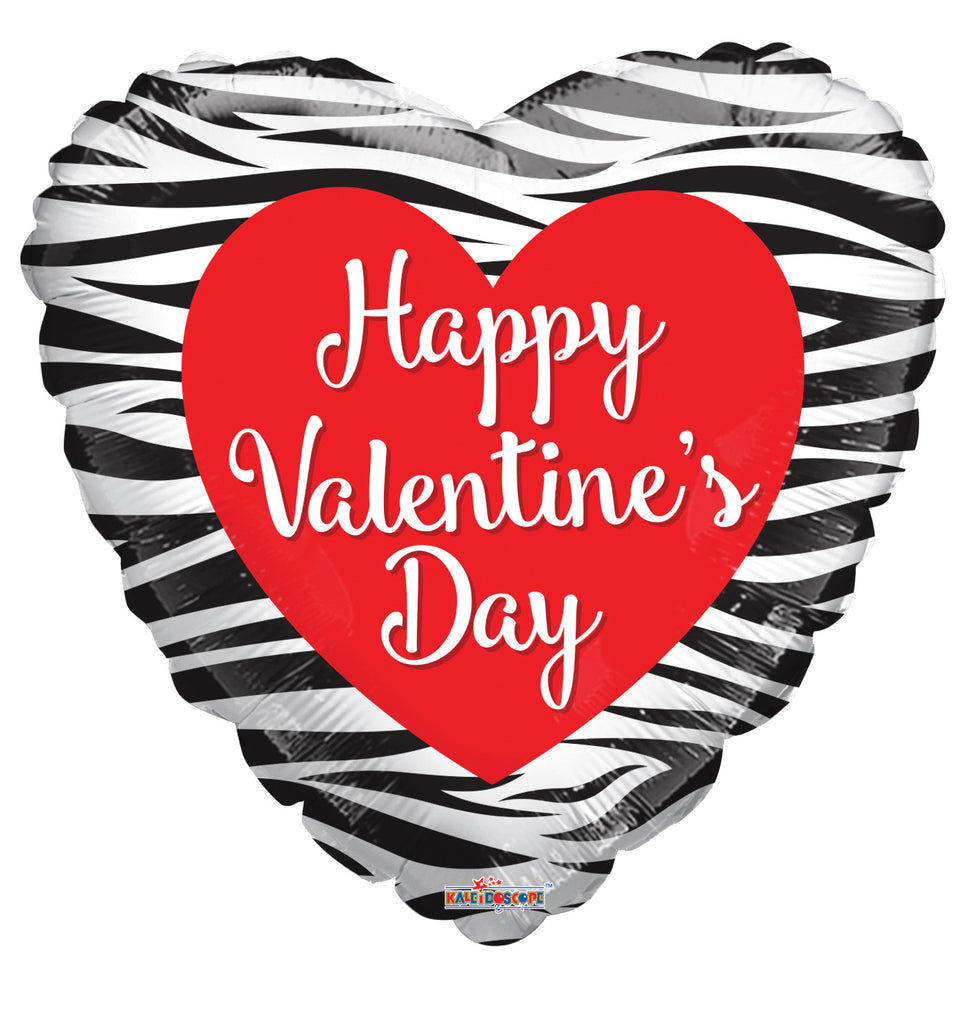 18" Happy Valentine's Day Zebra Pattern Non Foil Balloon