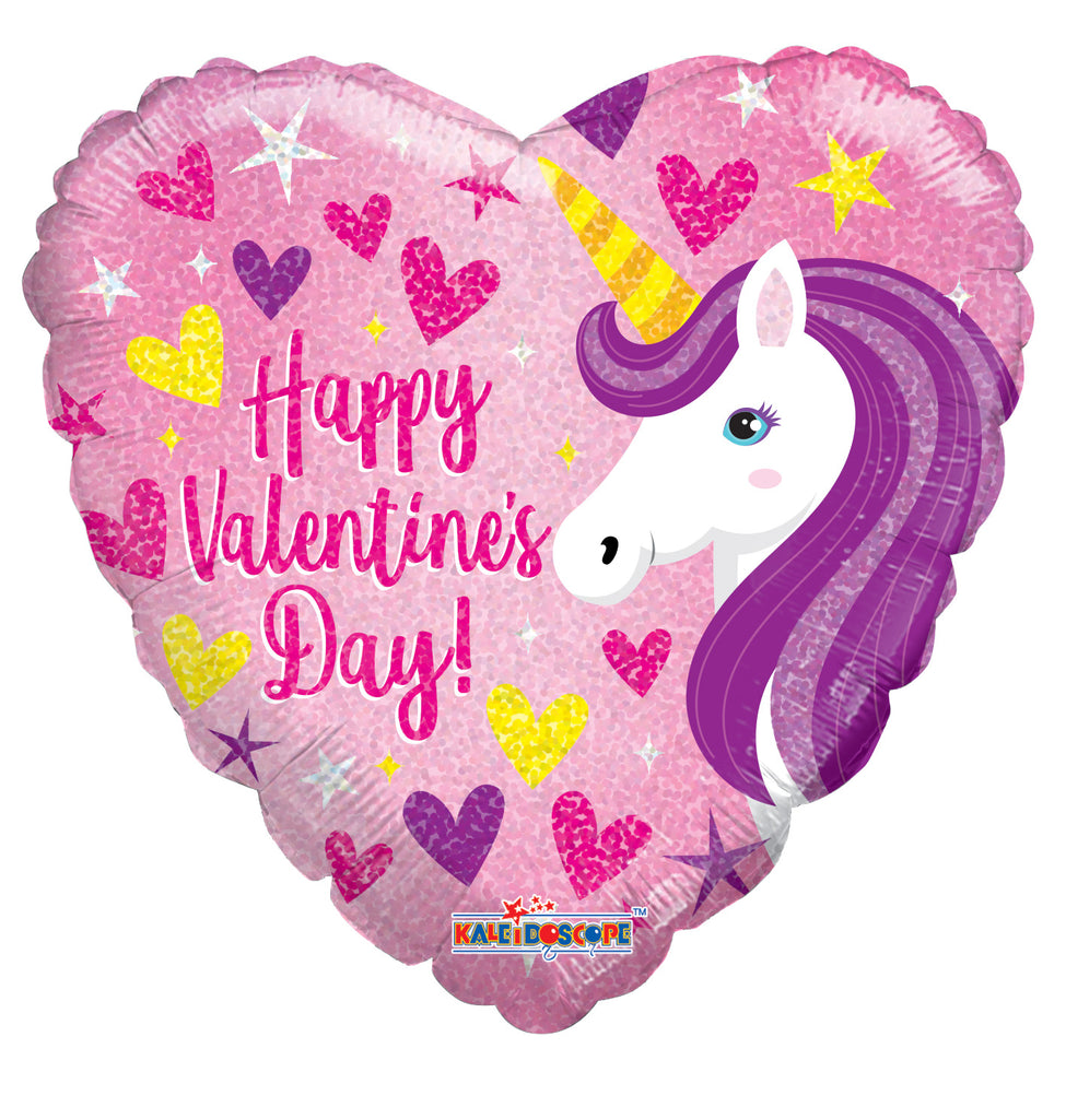 18" Happy Valentine's Day Unicorn Holographic Foil Balloon