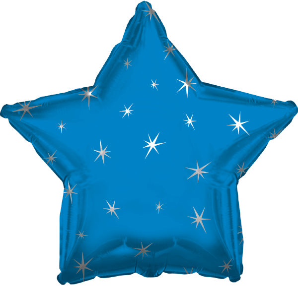 9" Airfill Only Blue Sparkle Star Foil Balloon