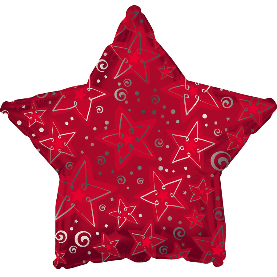9" Airfill Only Red Patterned Star Foil Balloon