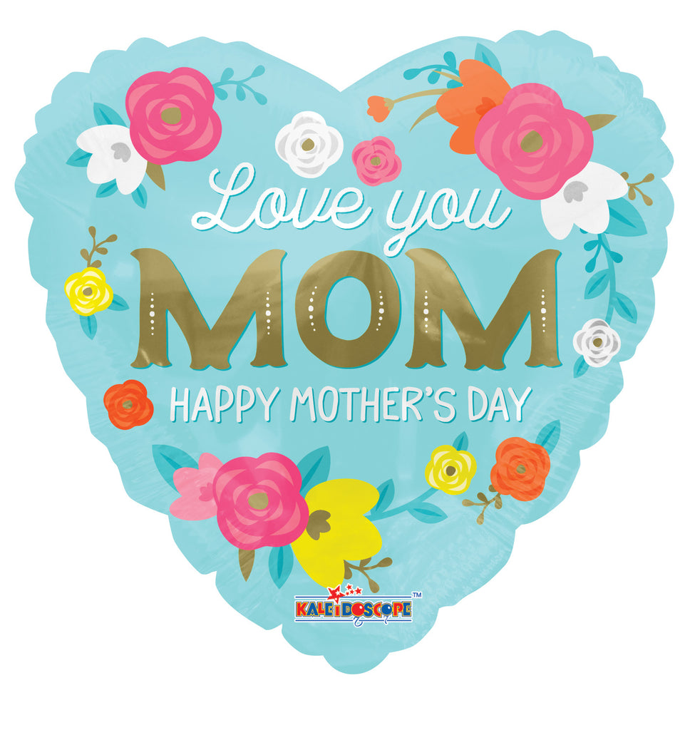 18" Love You Mom Flowers Balloon